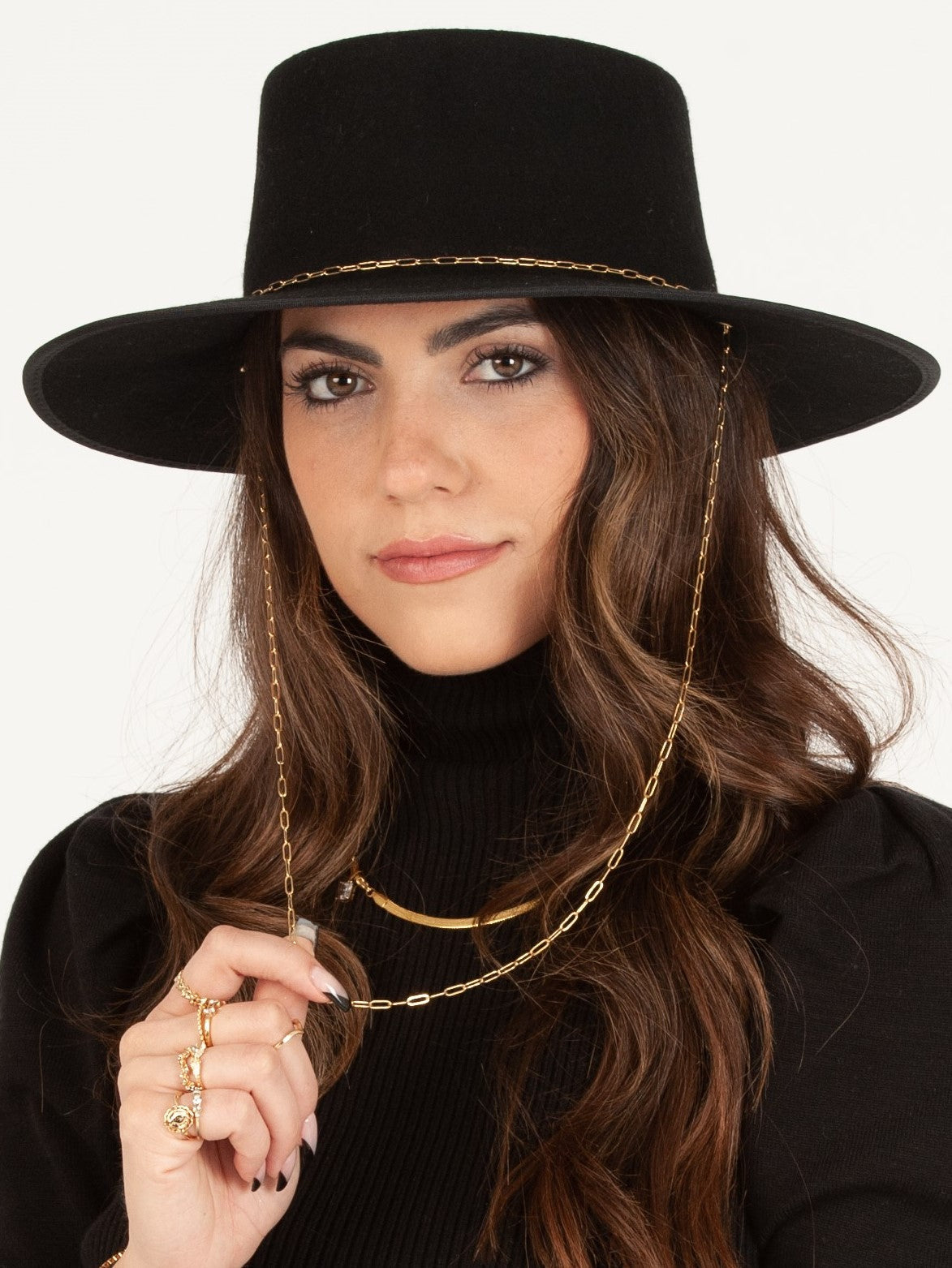 Women’s Gambler Wool hat with Gold chain detail