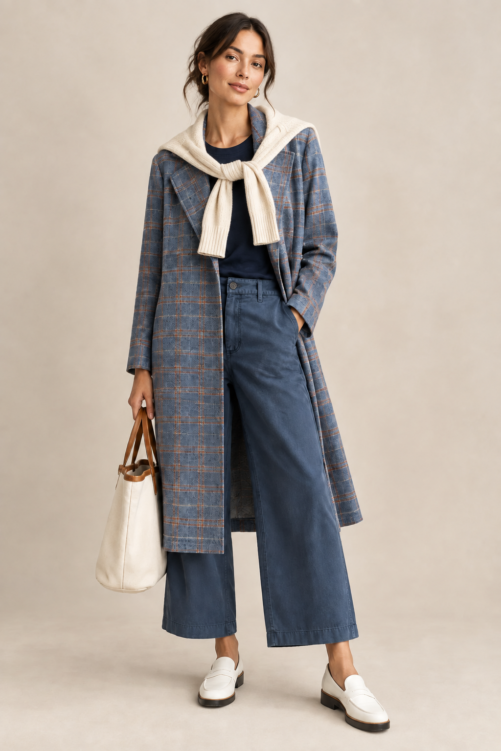 Women’s Plaid Open-Front Trench Jacket