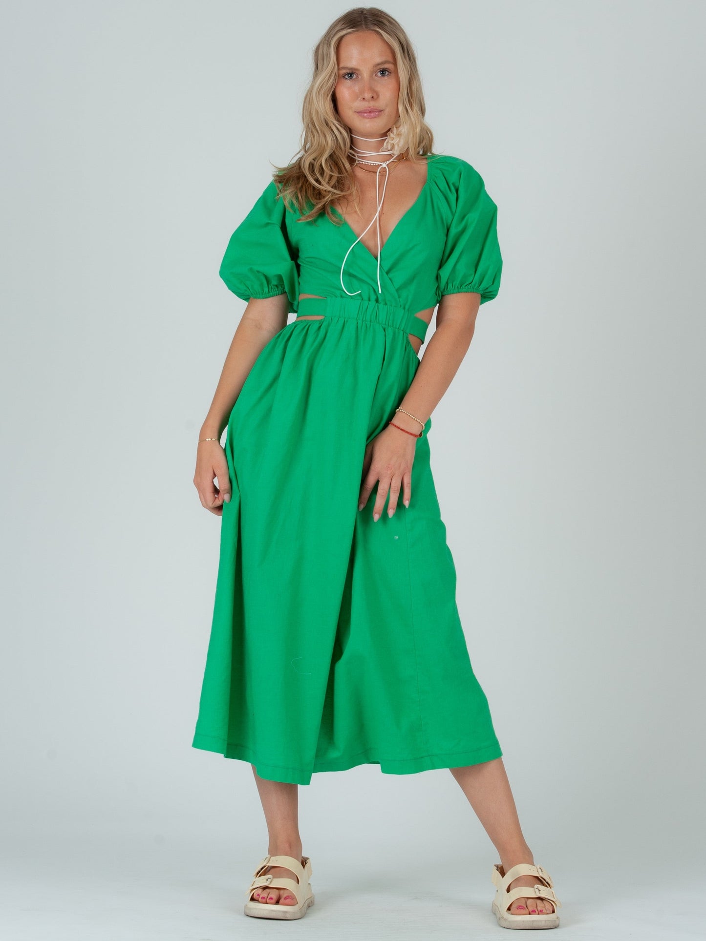 Women’s Linen Green Midi Dress