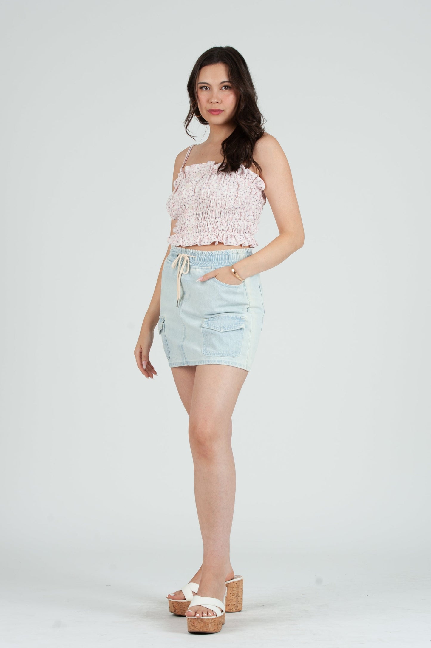 Women's Light Denim Cargo Skort