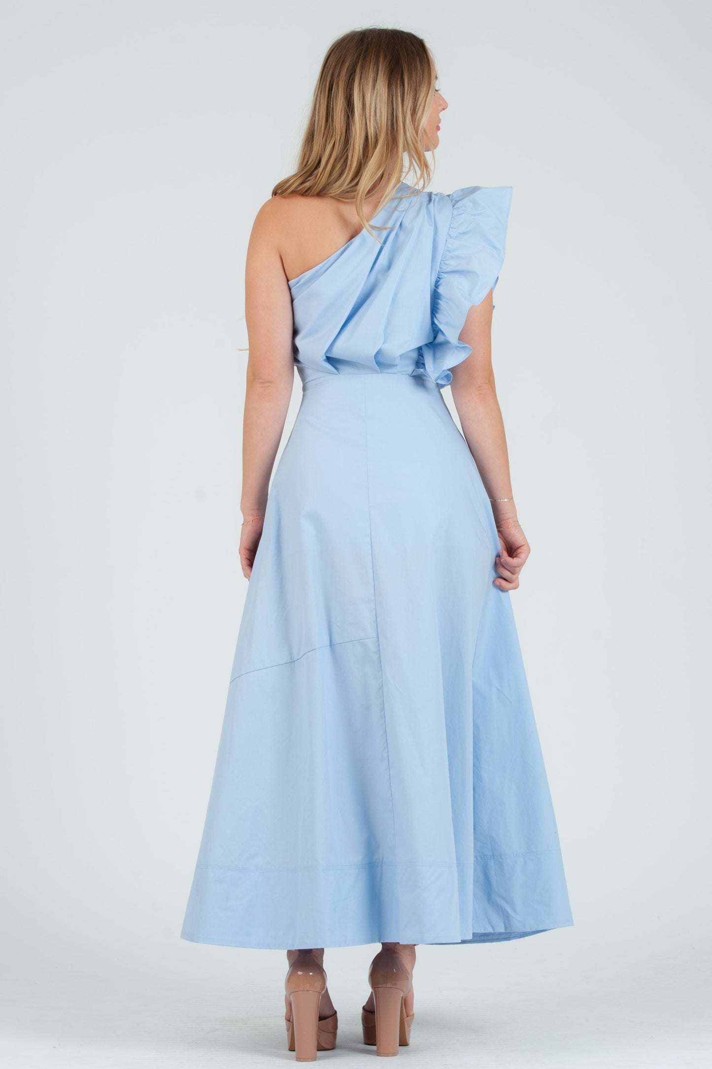 Women's Poplin One Shoulder Midi Dress