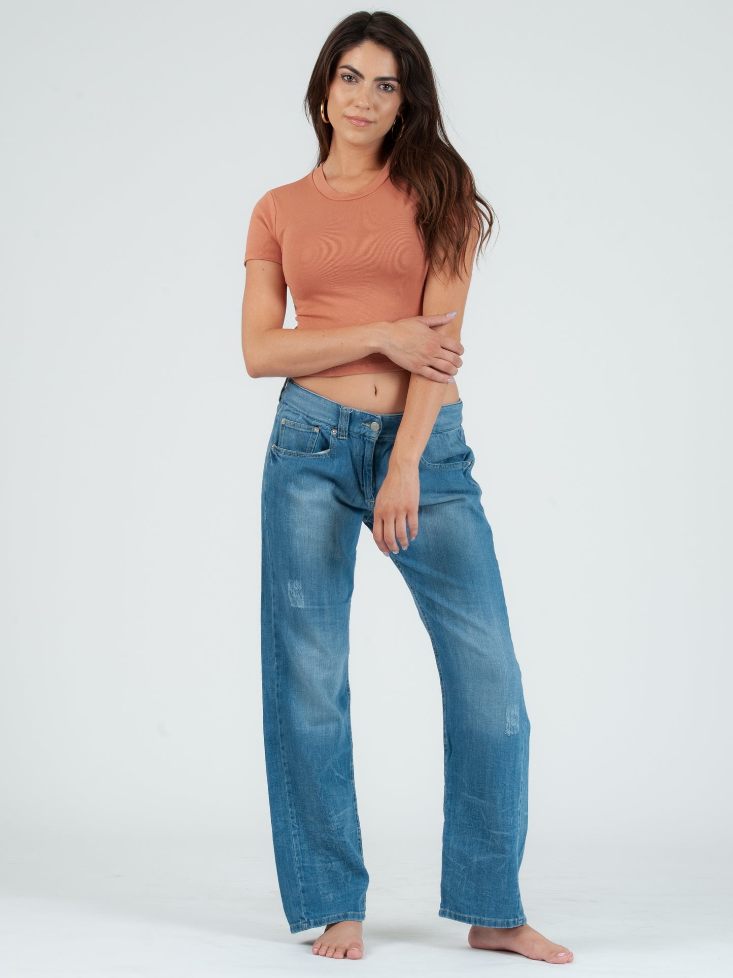 NICOLE ROUND NECK CROPPED TEE-TERRACOTTA