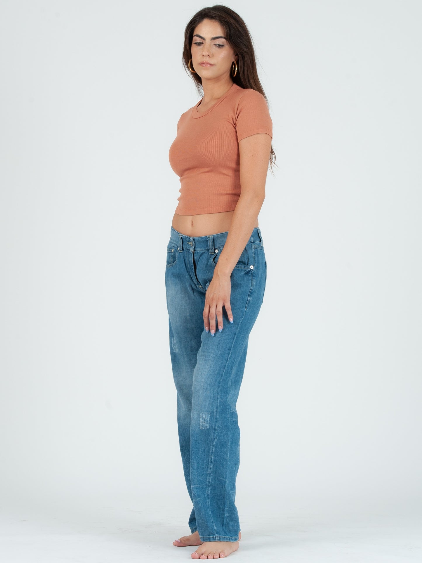 NICOLE ROUND NECK CROPPED TEE-TERRACOTTA