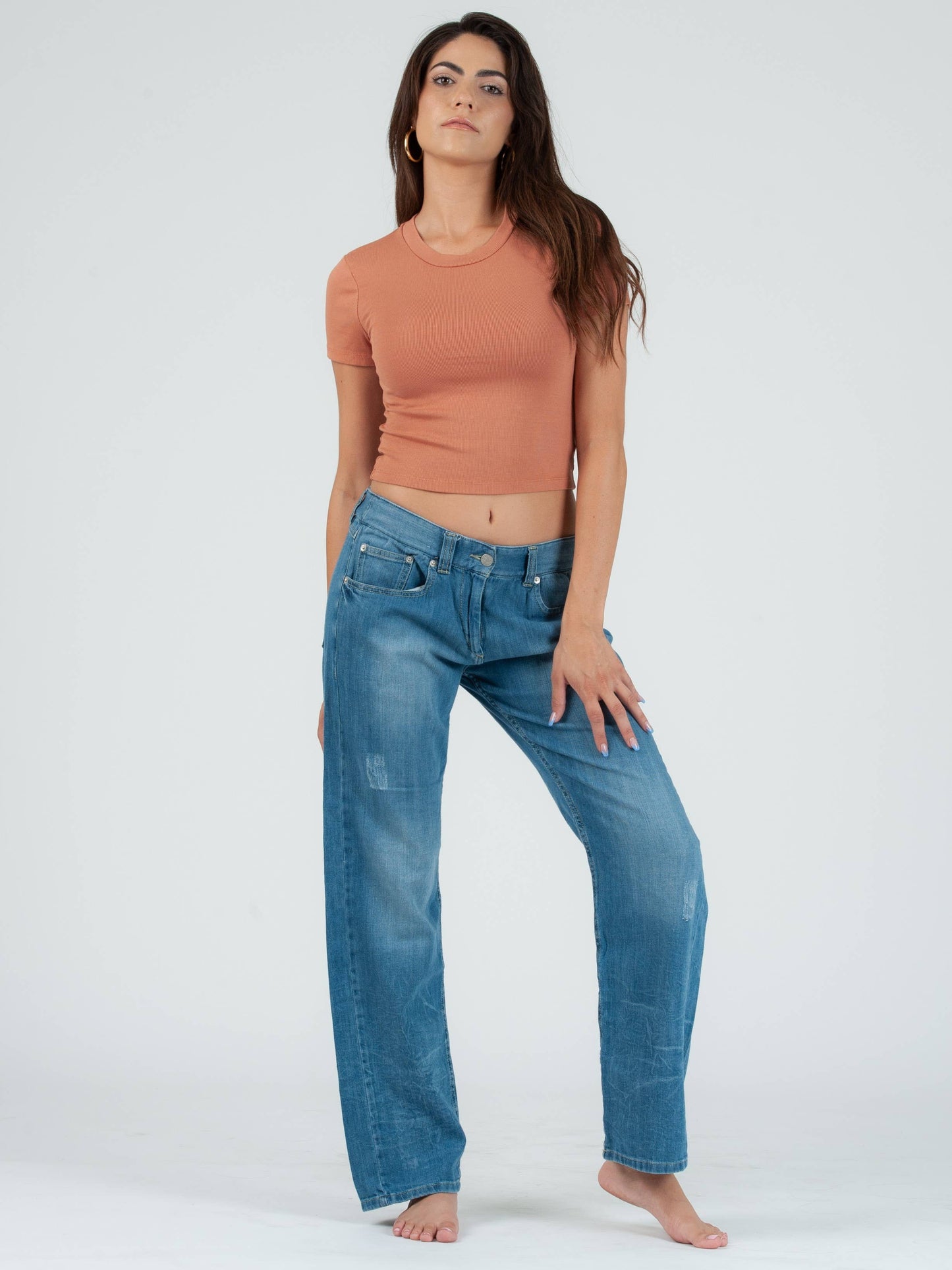 NICOLE ROUND NECK CROPPED TEE-TERRACOTTA