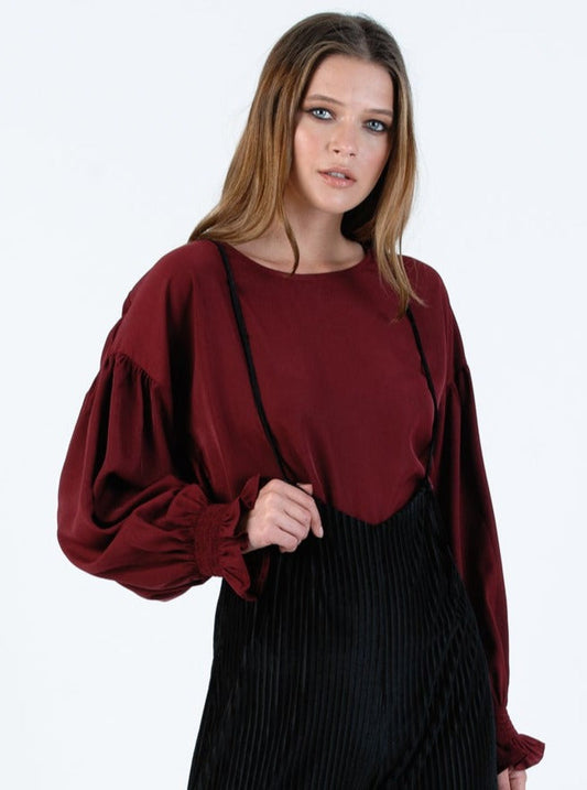 Women’s Wine Crew Neck Blouse