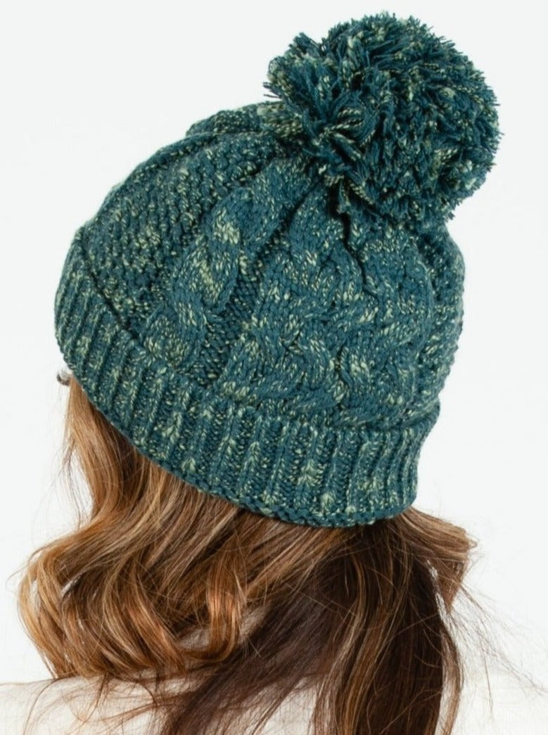 Women’s Marled Knit Cable Beanie with Poms