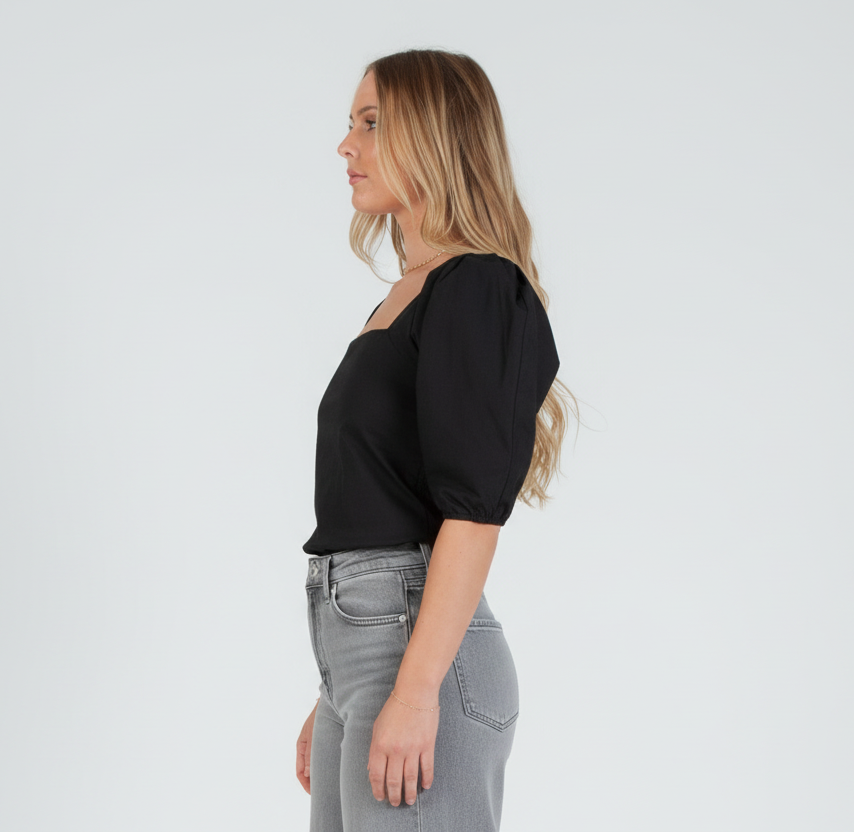 Women's Poplin Pleat Sleeve Blouse Top