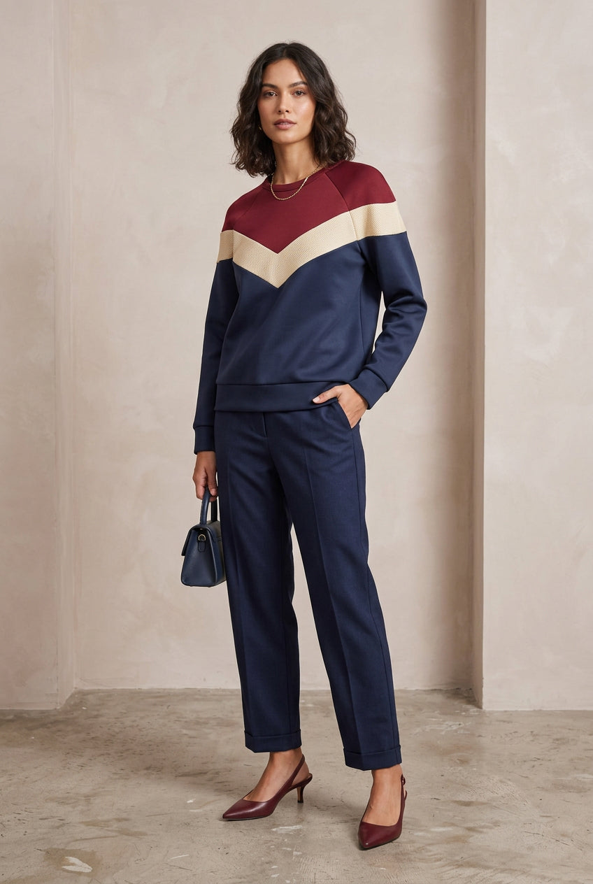 Women’s Neoprene Chevron Color Block Sweatshirt