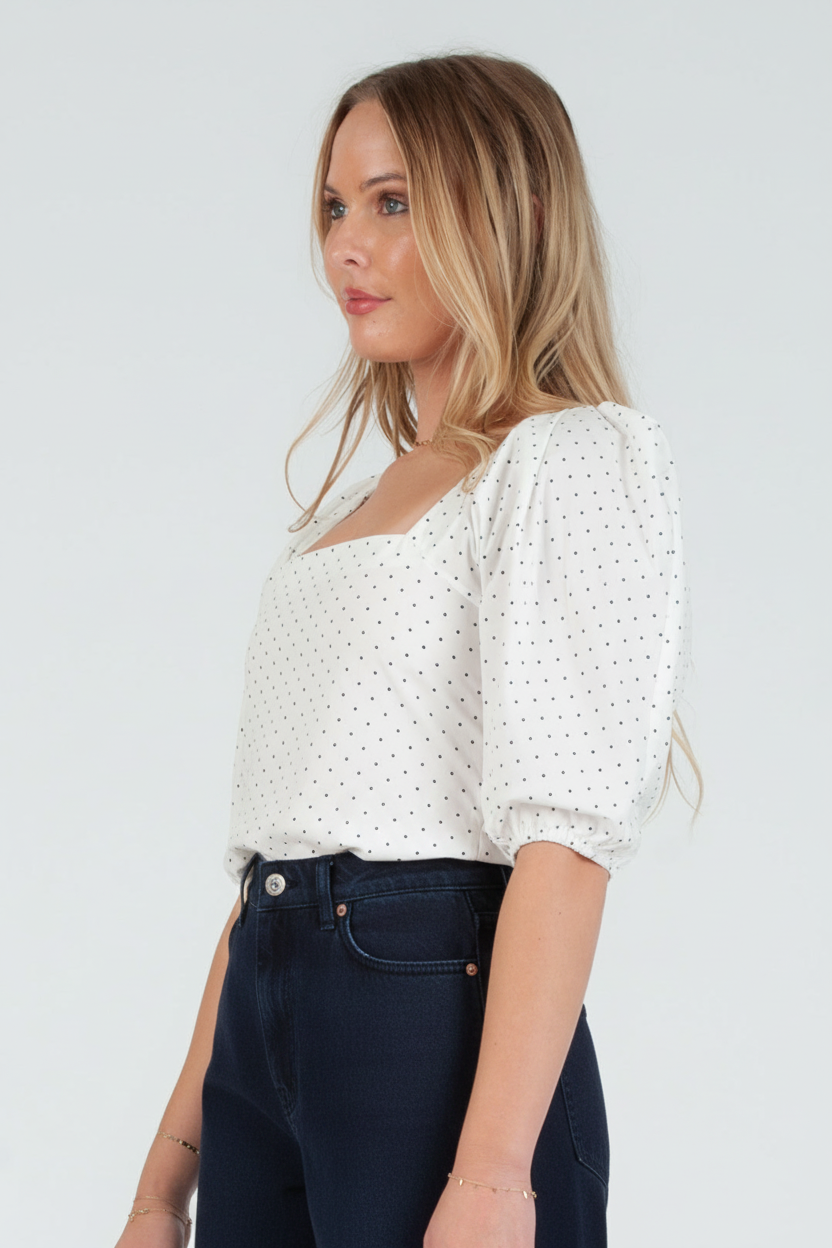 Women's Poplin Pleat Sleeve Blouse Top