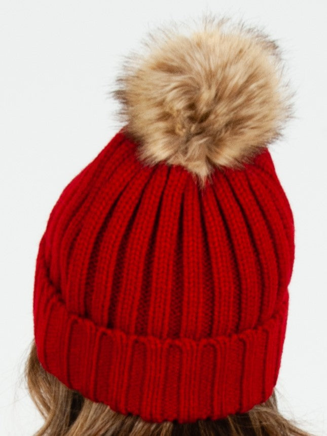 Women’s Ribbed Knit Beanie with Poms