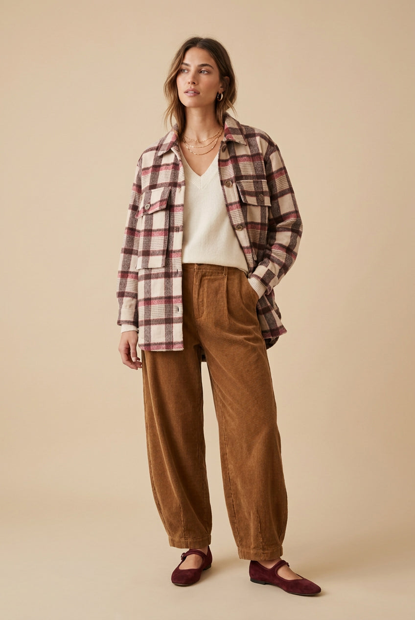 Women’s Brushed Plaid Flannel Jacket