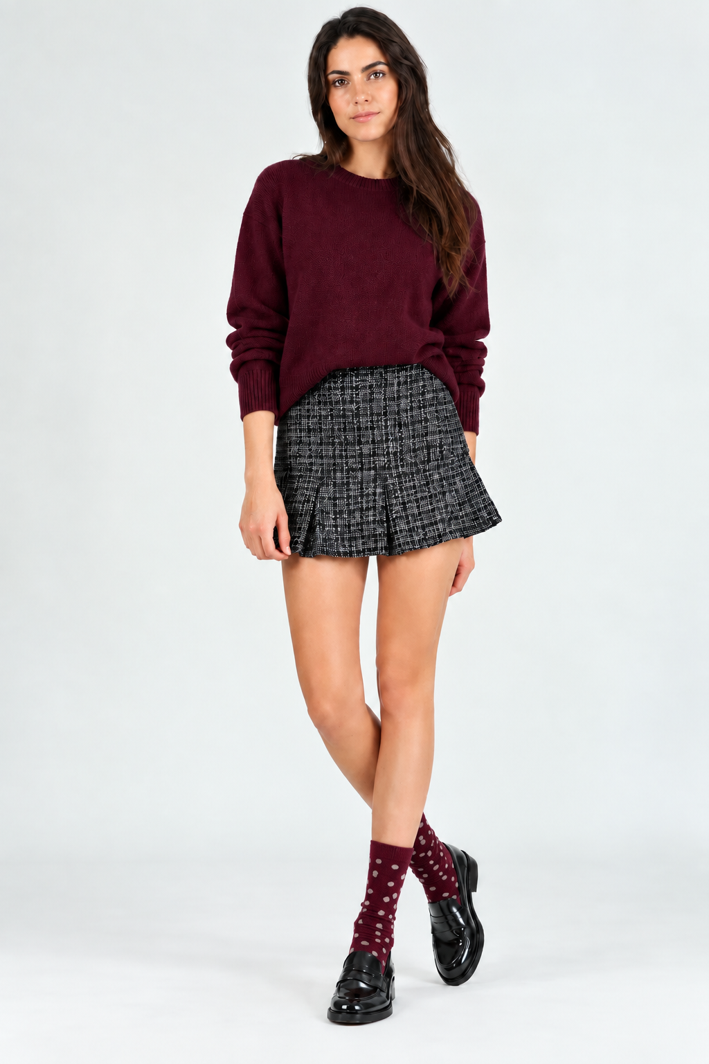 Women's Tweed Pleat Mini Skirt