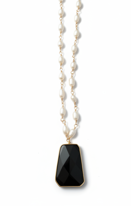 Baroque Pearl & Onyx Pendant Necklace