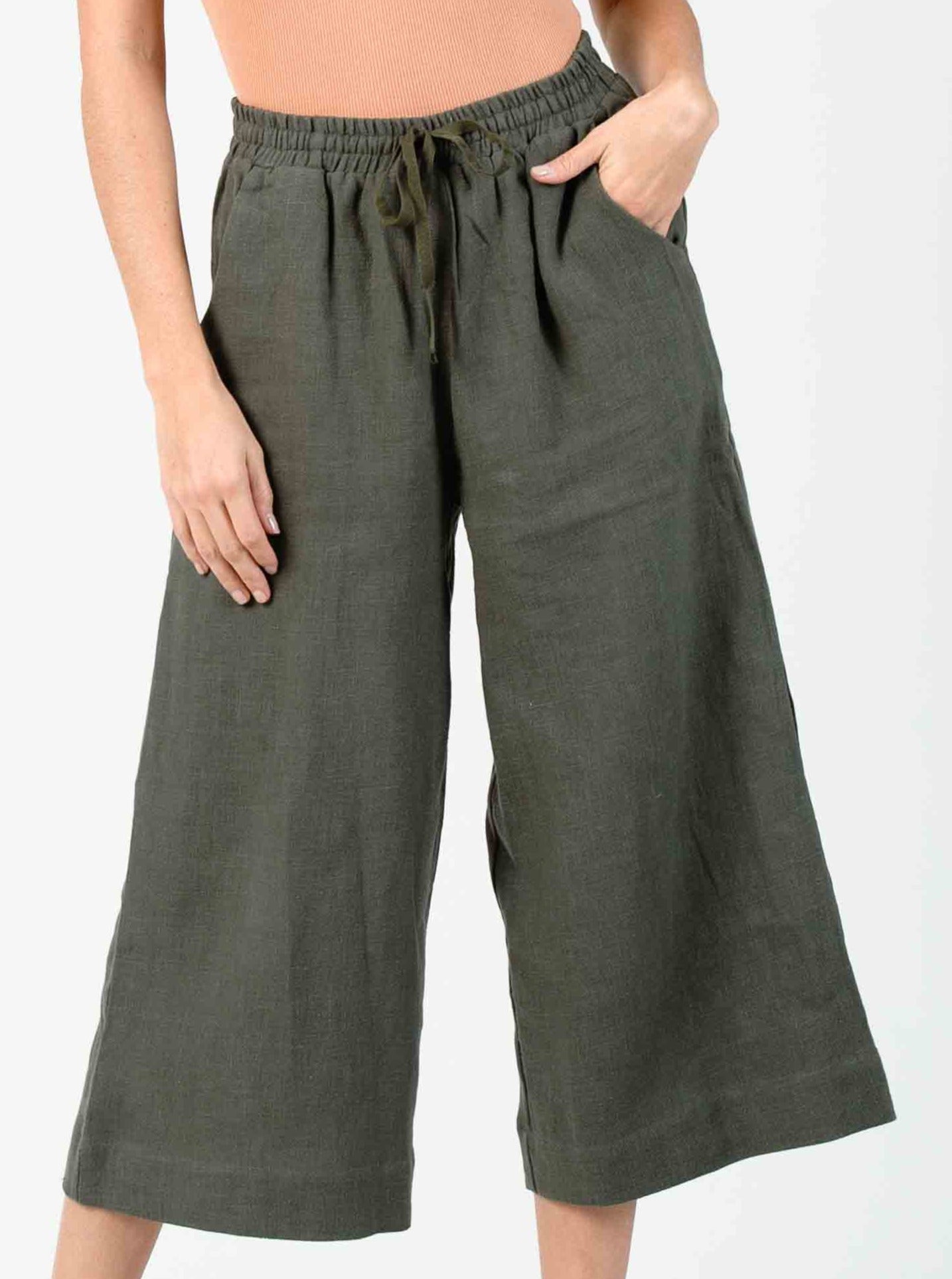 Women’s Linen Wide Leg Capri Pants