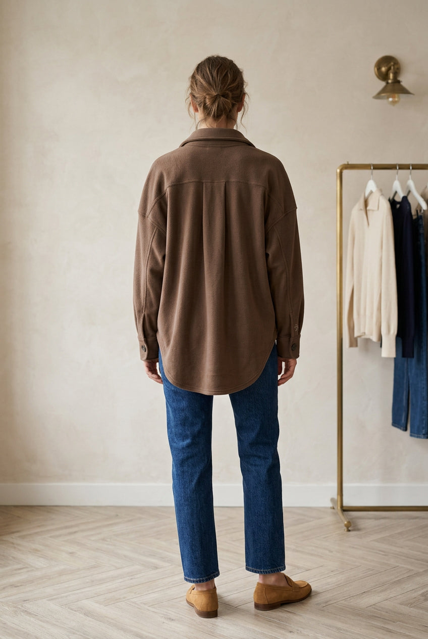 Women’s Fleece Shacket - Oversized Button-Front Shirt Jacket
