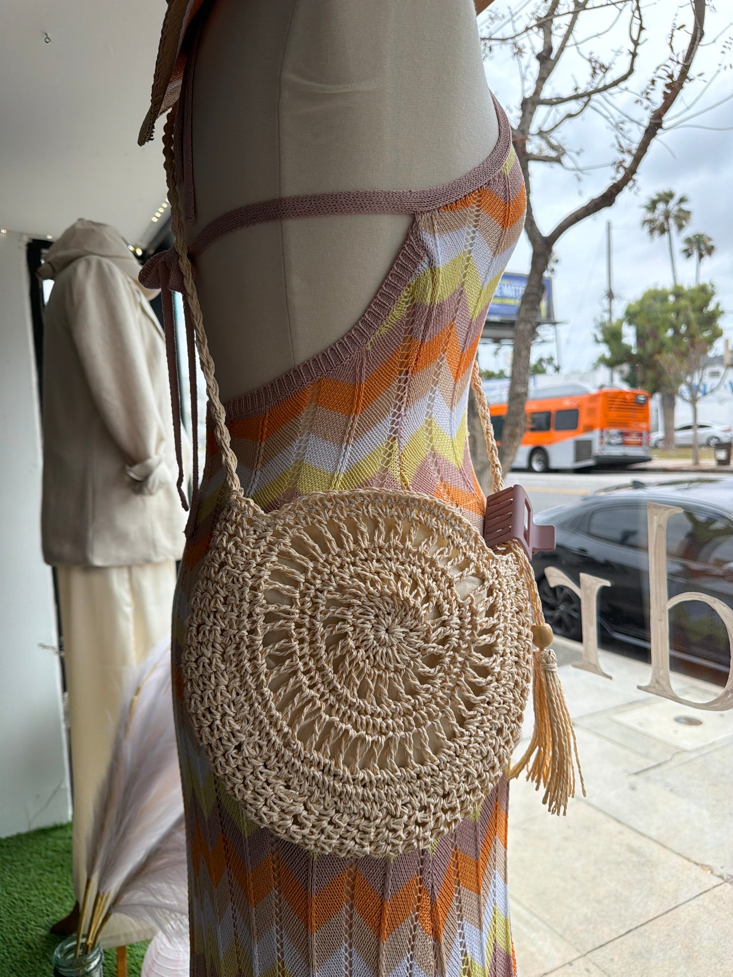 Women’s Straw Circle Bag with Tase Zipper