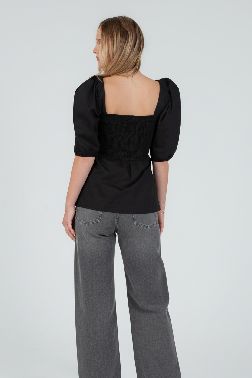 Women's Poplin Pleat Sleeve Blouse Top