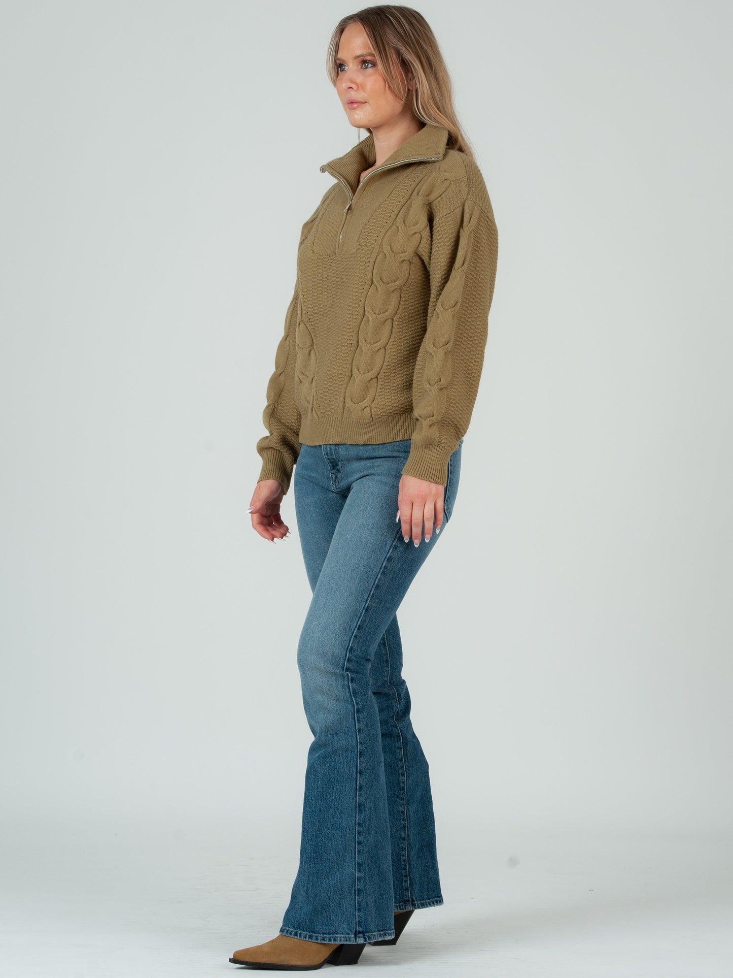 Women’s 3/4 Zip Up Cable Knit Sweater