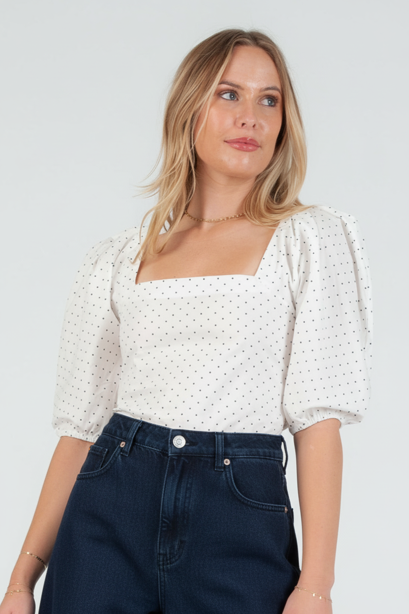 Women's Poplin Pleat Sleeve Blouse Top