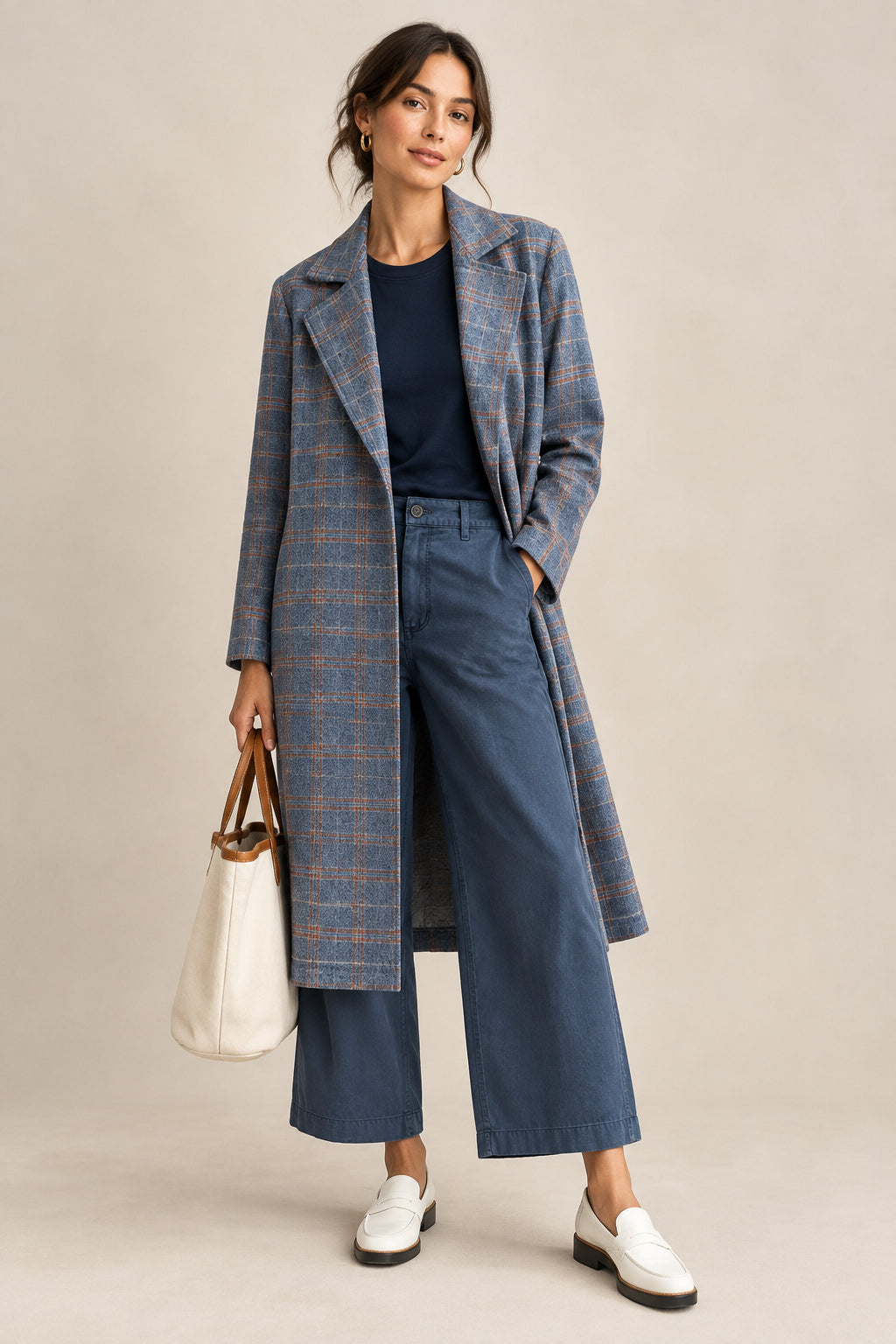 Women’s Plaid Open-Front Trench Jacket