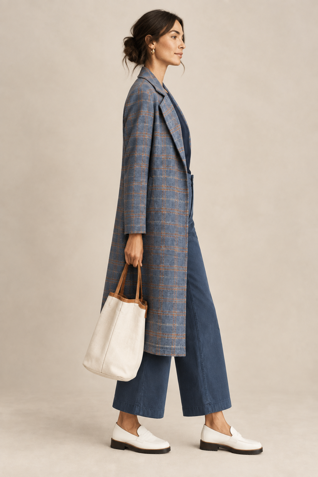 Women’s Plaid Open-Front Trench Jacket