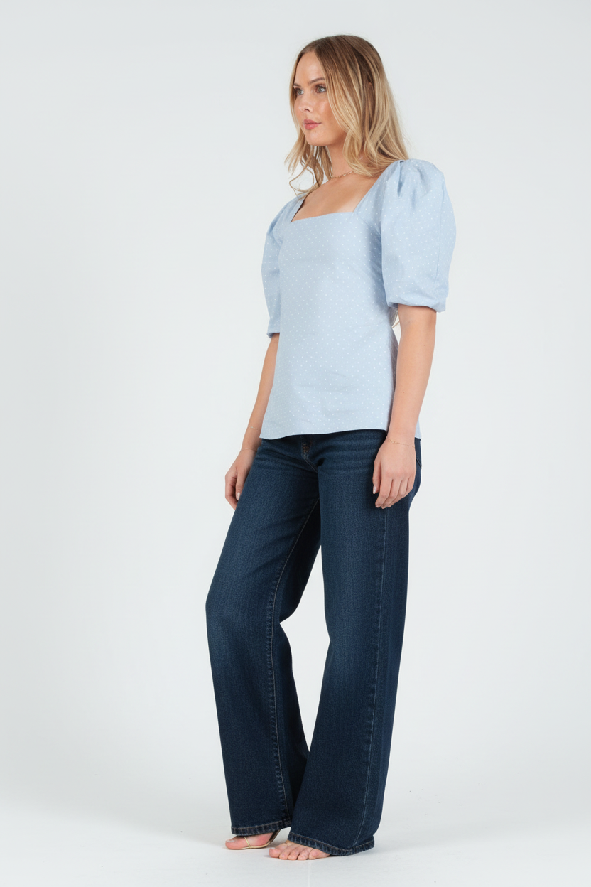 Women's Poplin Pleat Sleeve Blouse Top