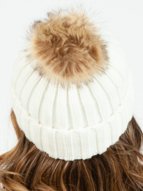 Women’s Ribbed Knit Beanie with Poms