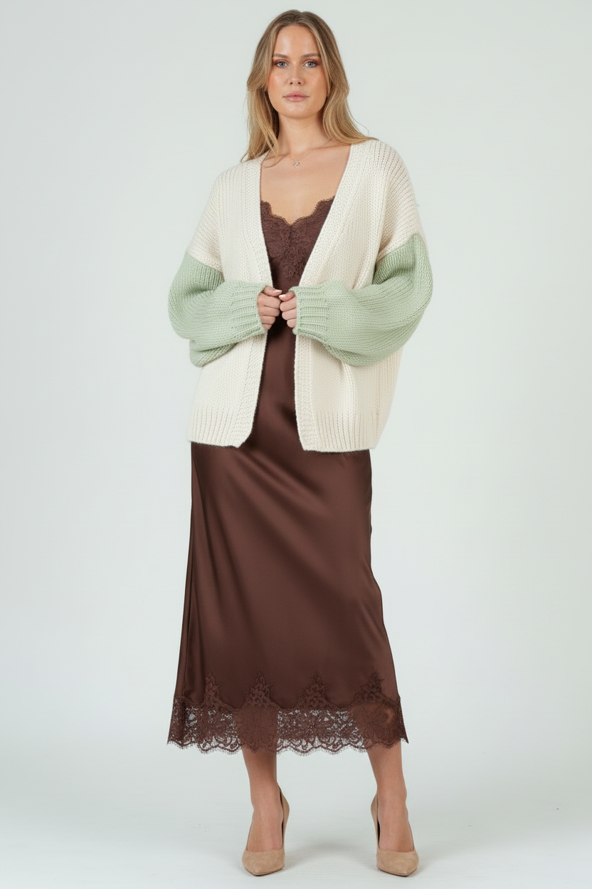 Women’s Hand Knitted Color Block Cardigan