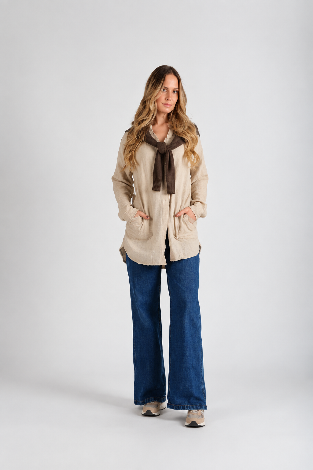 Women's Solid Double Gauze Button Down Tunic Top