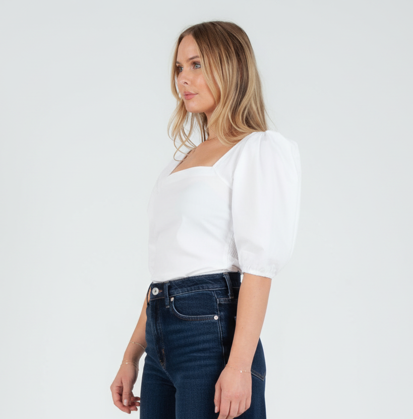 Women's Poplin Pleat Sleeve Blouse Top