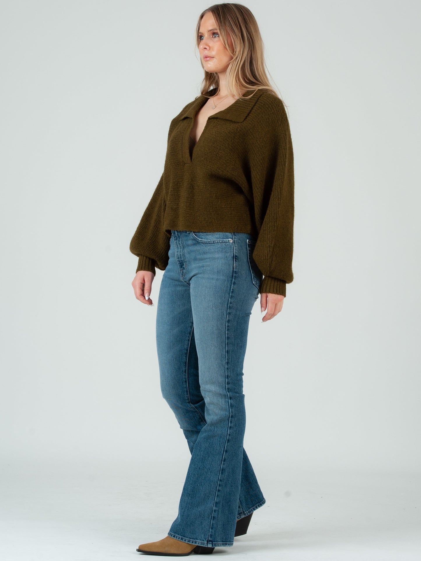 Women’s Henley Collar Ribbed Sweater