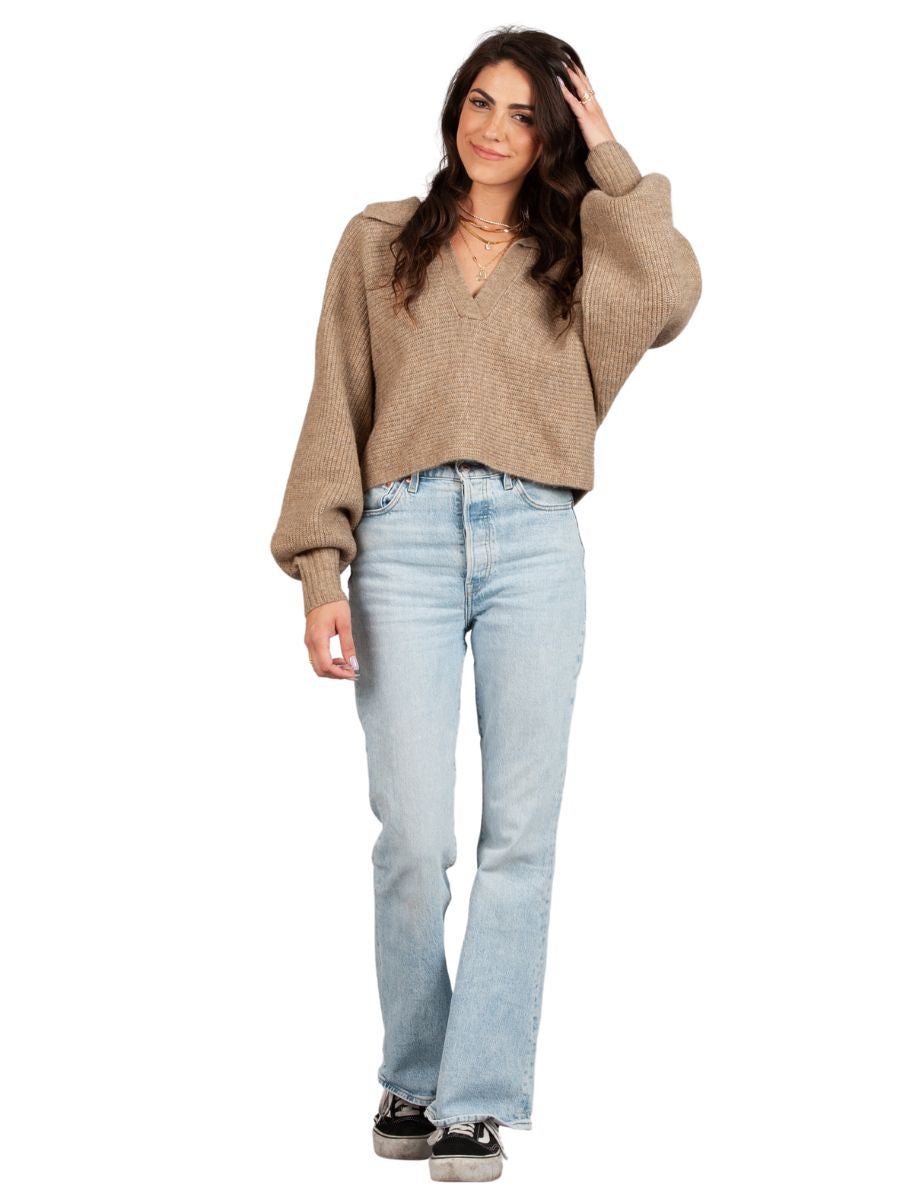 Women’s Henley Collar Ribbed Sweater