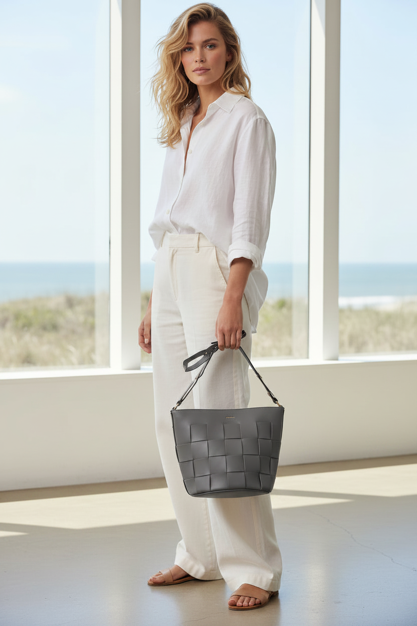 Women’s Vegan Leather Braid Bucket Bag