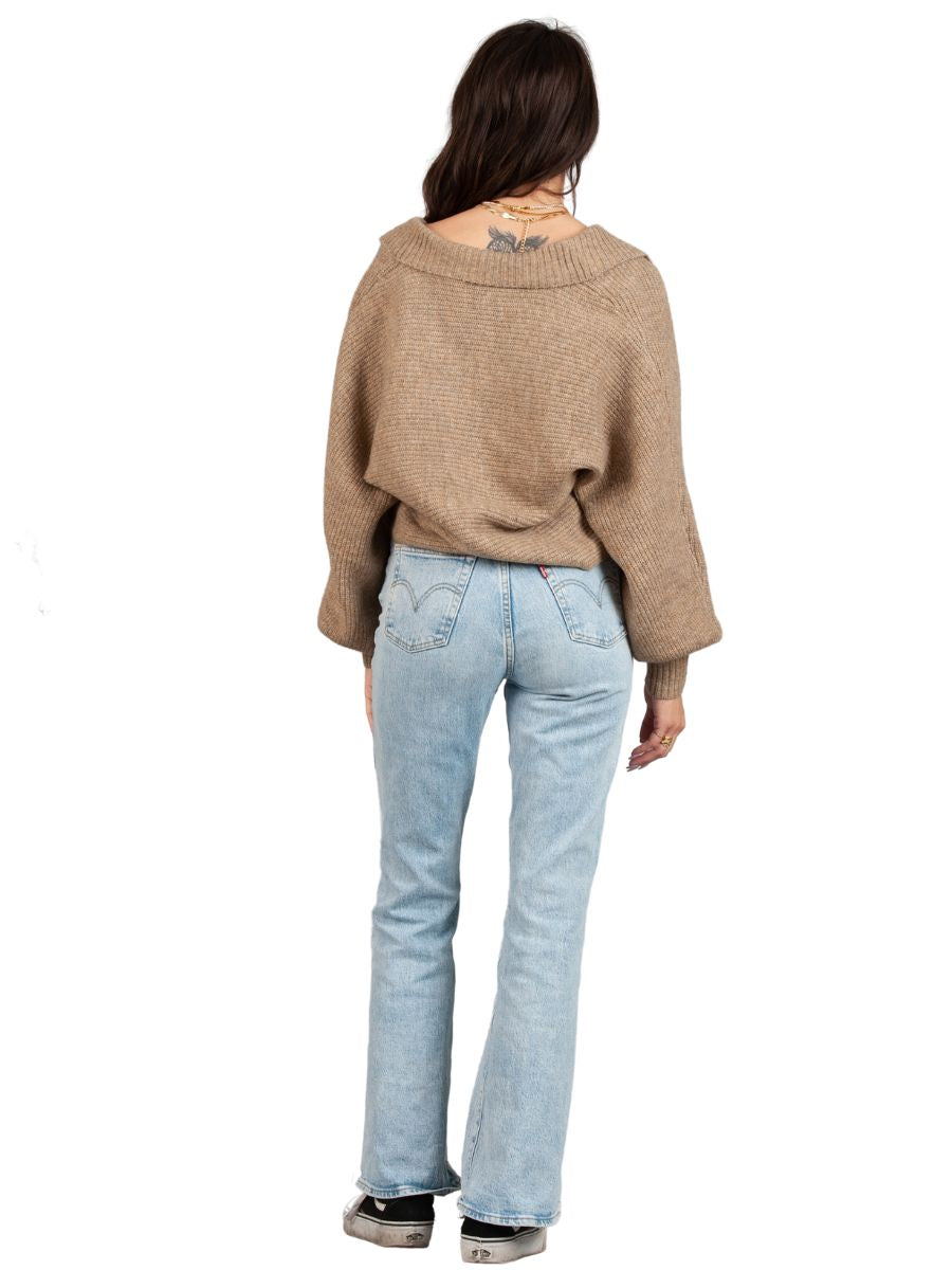 Women’s Henley Collar Ribbed Sweater