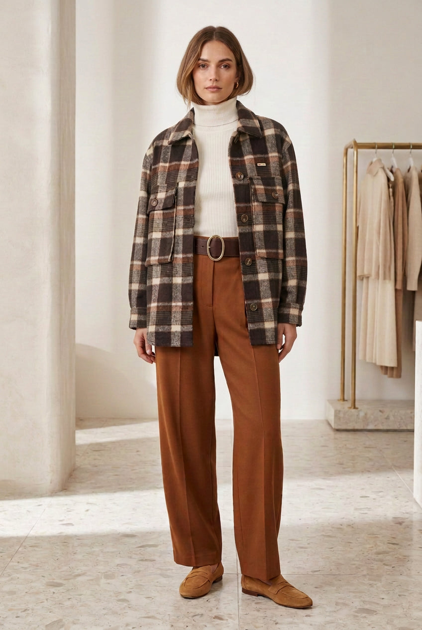 Women’s Brushed Plaid Flannel Jacket