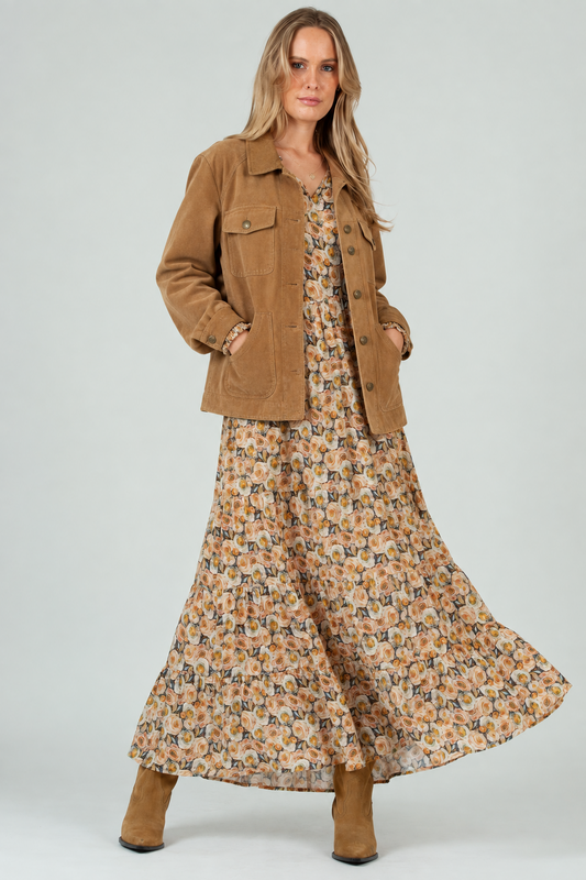 Women’s Rose Floral Long Sleeve Maxi Tier Dress