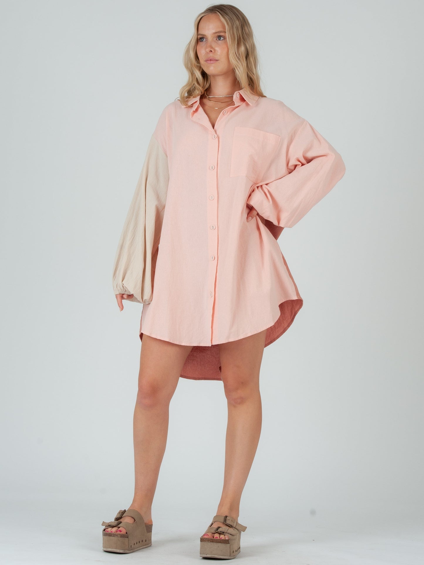 Women’s Cotton Color Block Shirt Dress