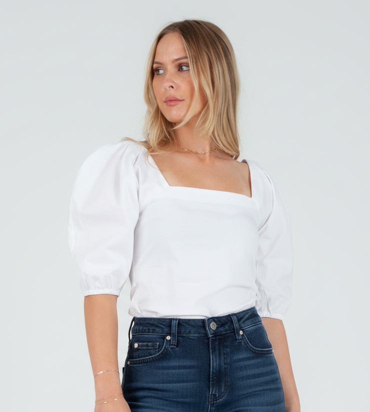 Women's Poplin Pleat Sleeve Blouse Top