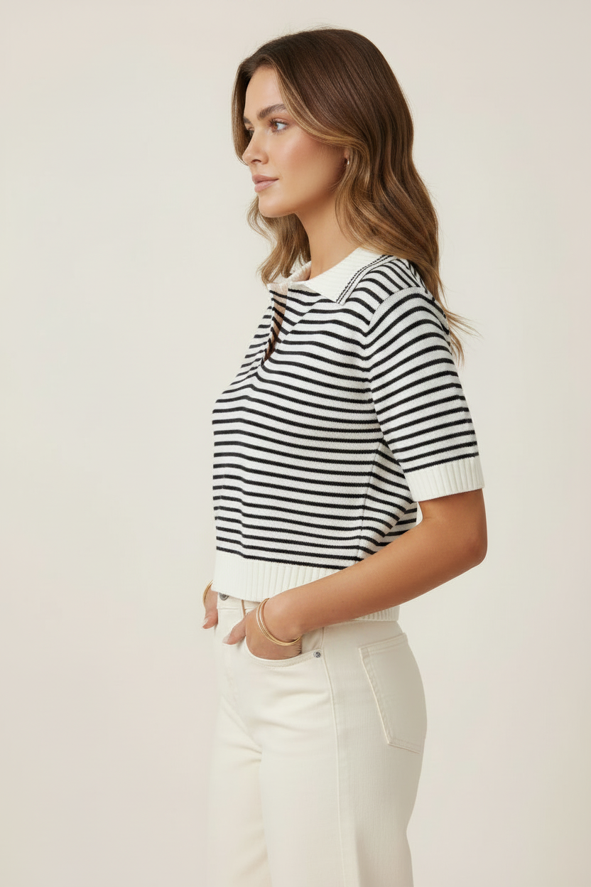 Women’s Sweater Collared Striped Shirt