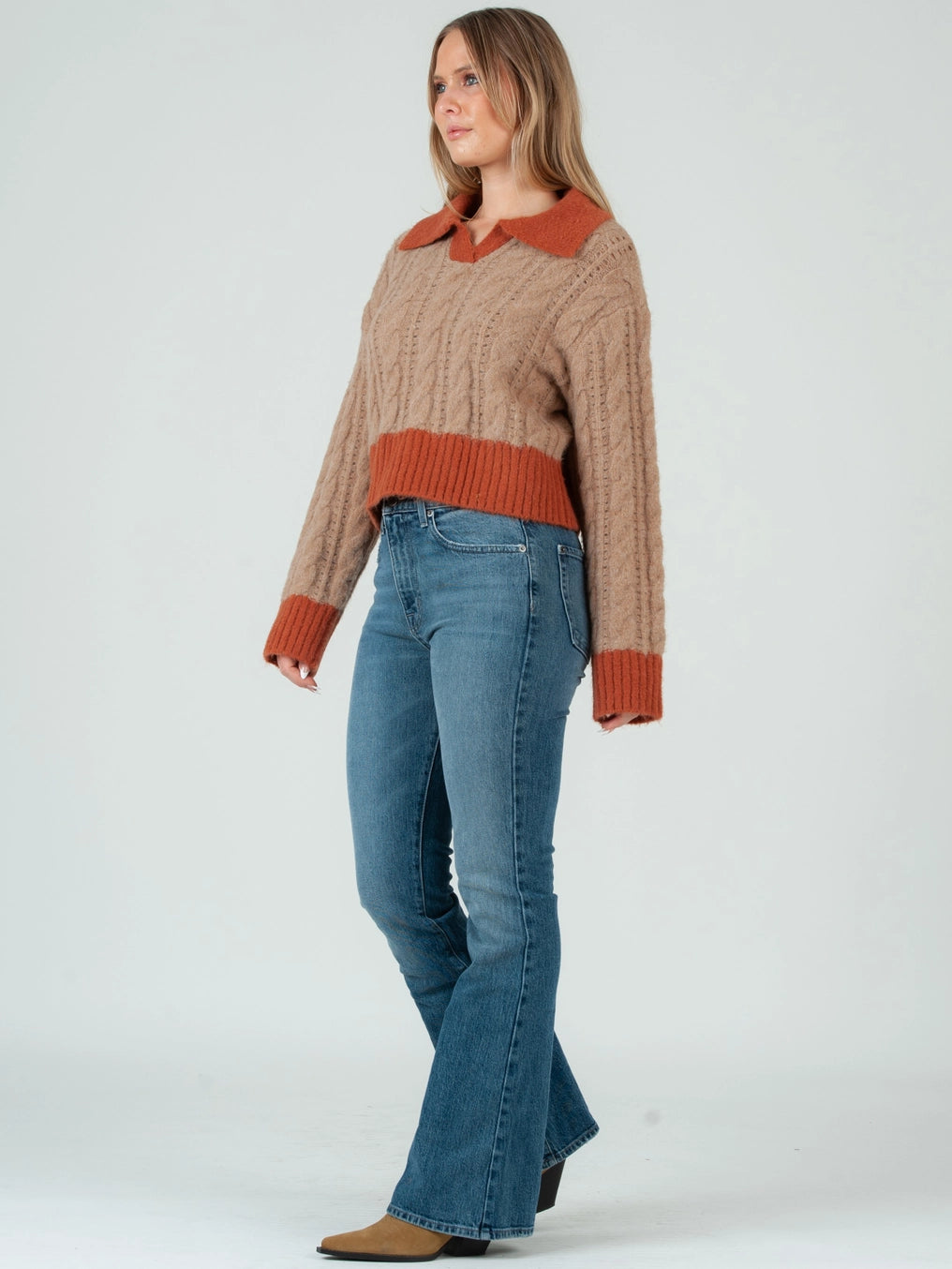 Women’s Cable Knit Collared Sweater
