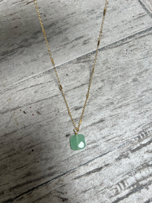 Natural Burmese Green Jade Pendant 18K Plated Necklace