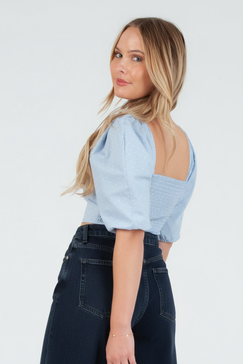 Women's Poplin Pleat Sleeve Blouse Top