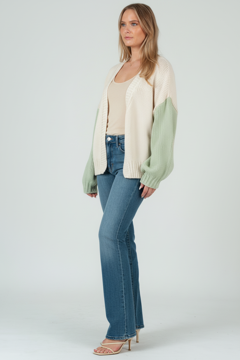 Women’s Hand Knitted Color Block Cardigan