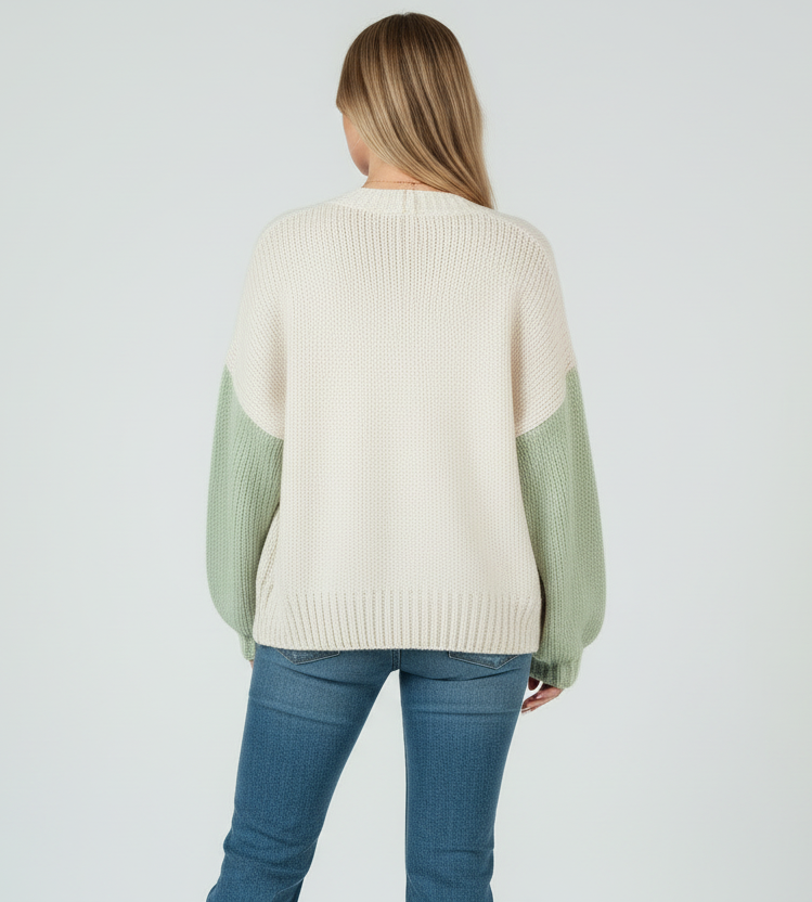 Women’s Hand Knitted Color Block Cardigan