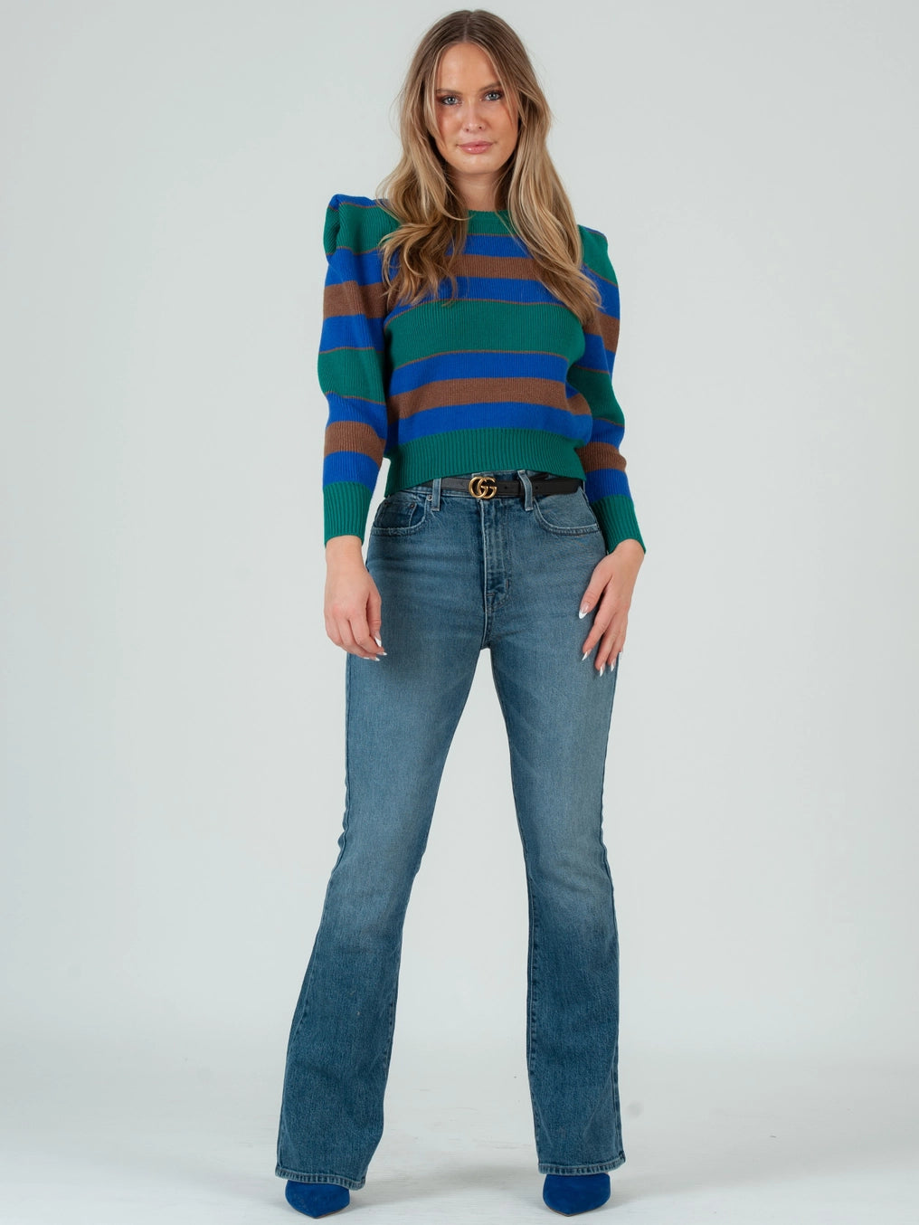 Fall Winter Holiday striped crew neck sweater