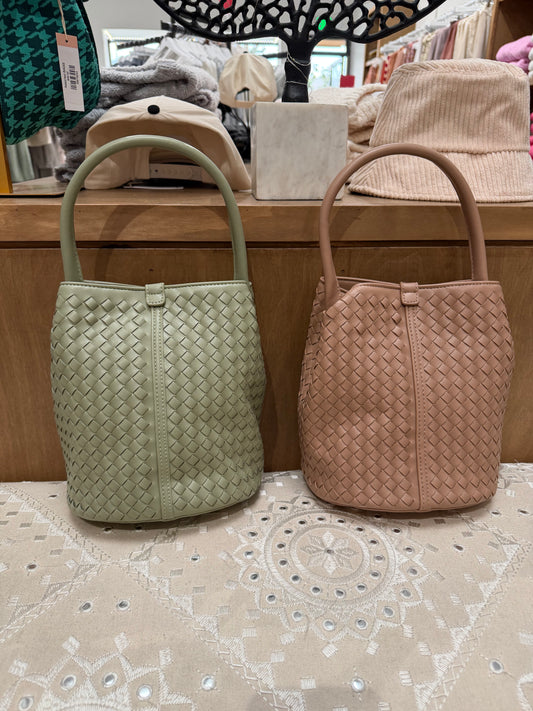Women’s Hand Woven Pleather Bucket Purse