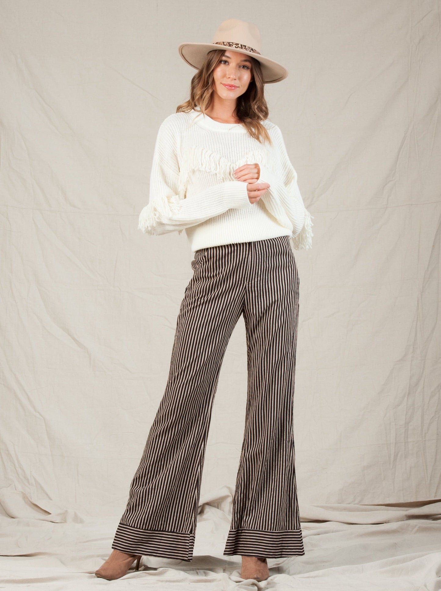 Women’s Cotton Striped Wide Leg Pants