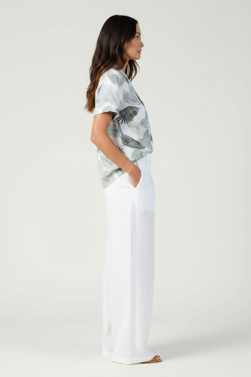 Women’s Rayon Palm Printed Short Sleeve Top