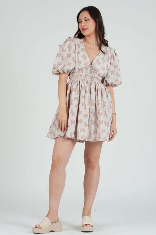 Women's Bow embossed Mini Dress