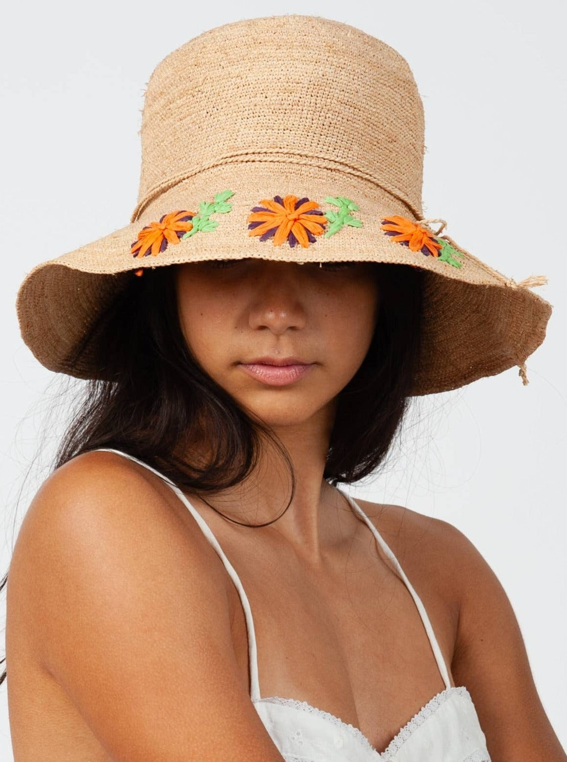 Women’s Embroidered Raffia Bucket Hat